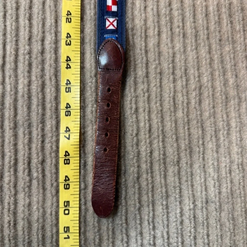 Vintage Nautical Signal Flag Canvas Leather Belt Navy Blue Brass Buckle Size 46